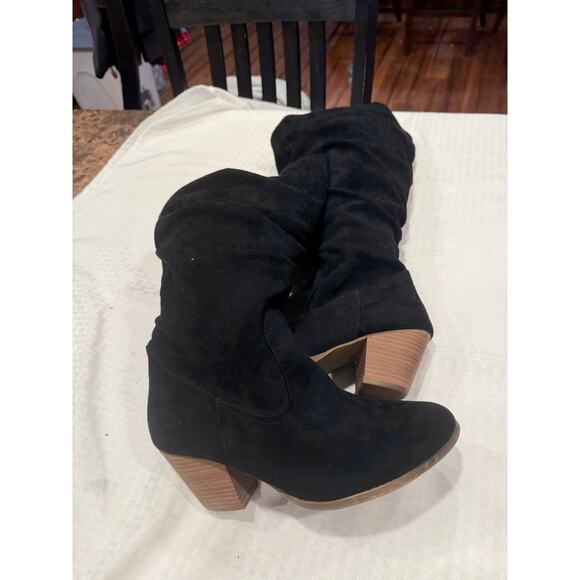 Black Faux Suede Western Knee-High Boot - Picture 8 of 8